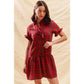 RED CHECKERED PLAID CHRISTMAS HOLIDAY MINI DRESS: RED CHECK / XL