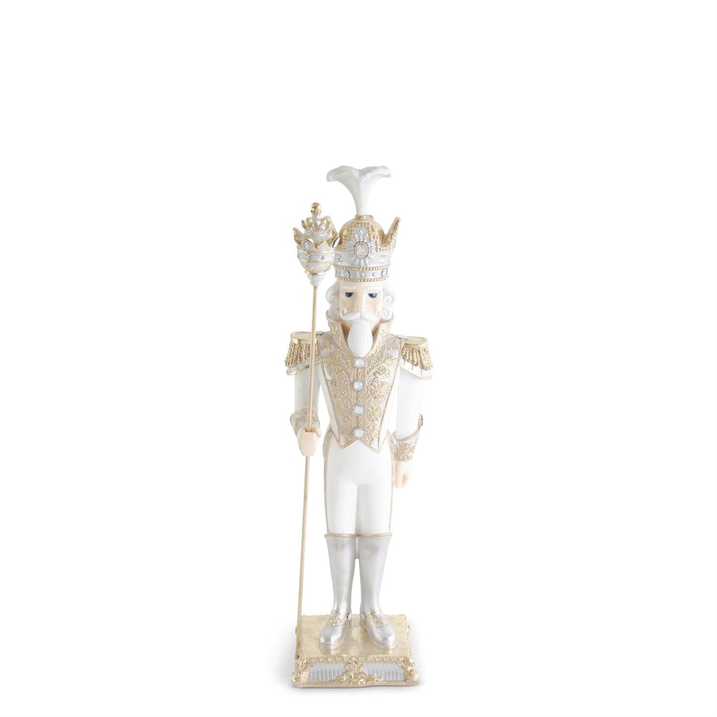 White Gold and Silver Resin Soldier w/Staff