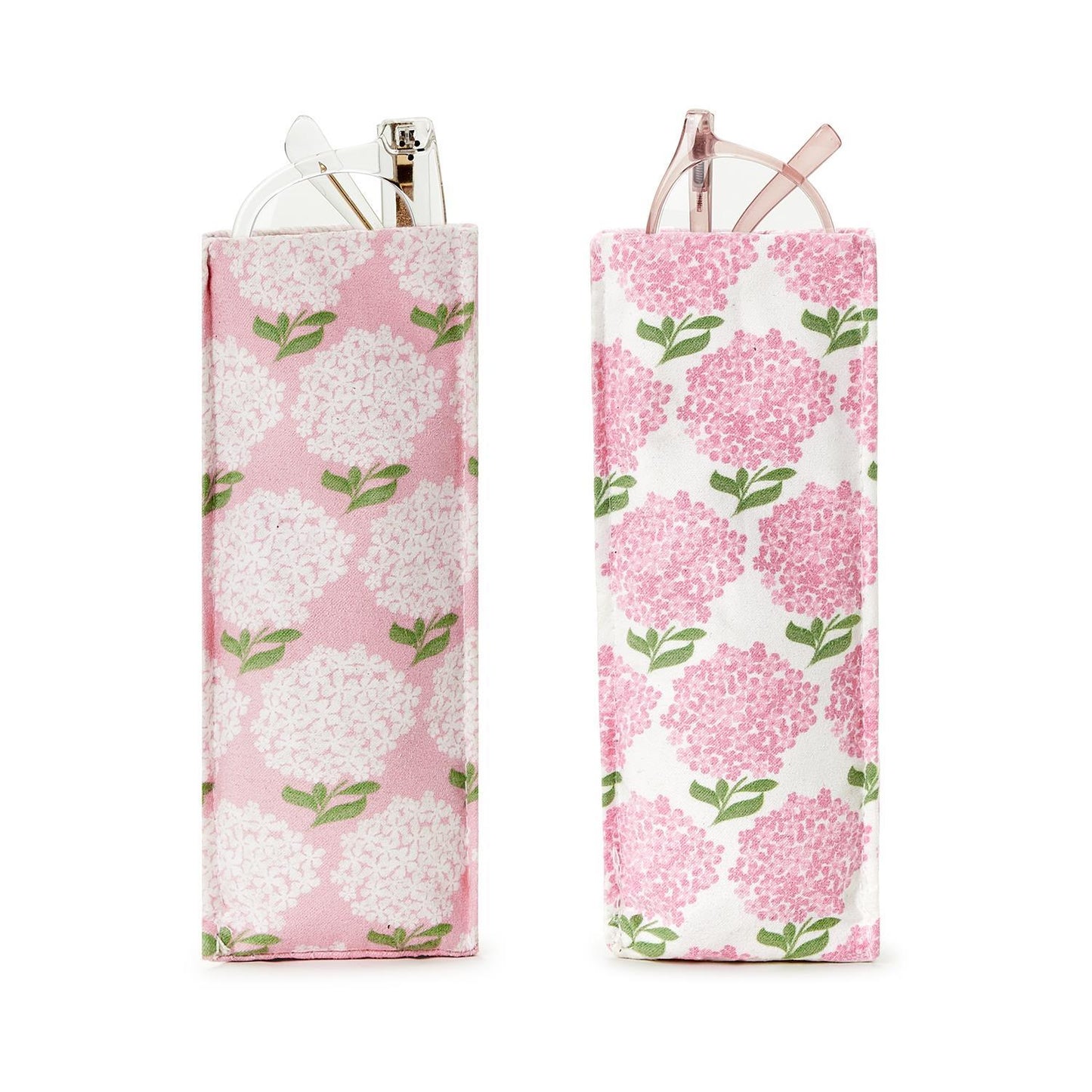 "Looking Good" Pink Hydrangea Print Standing Triangular weighted Eyeglass/Accessory Holder (2 styles)