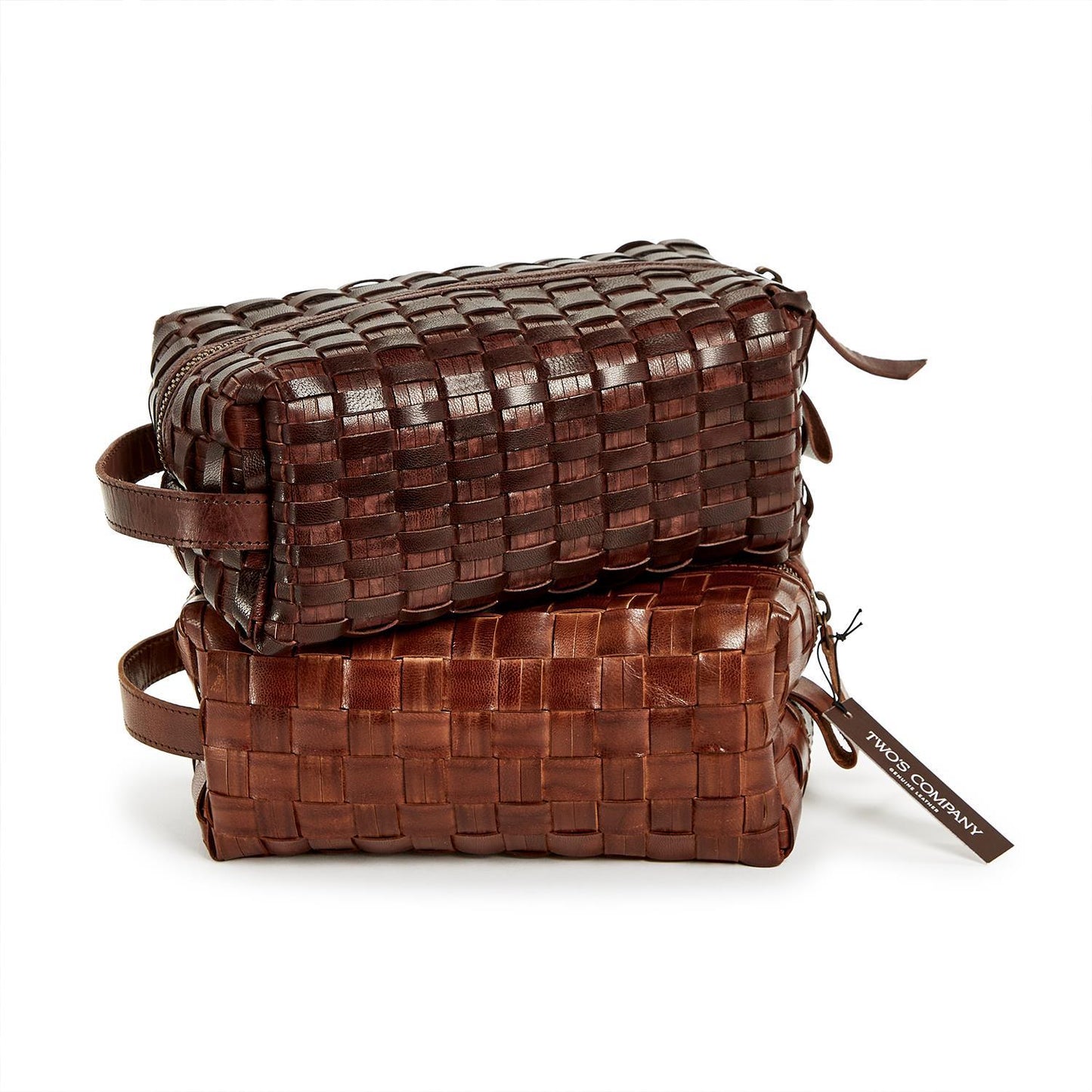 Chestnut Woven Leather Dopp Kit (2 Patterns)