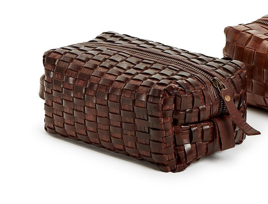 Chestnut Woven Leather Dopp Kit (2 Patterns)