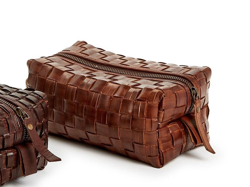 Chestnut Woven Leather Dopp Kit (2 Patterns)