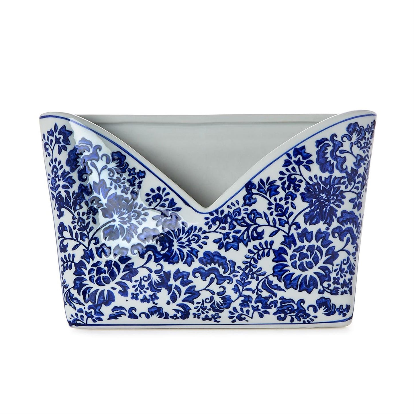 Chinoiserie Hand-Painted Blue and White Floral Letter Holder - Porcelain
