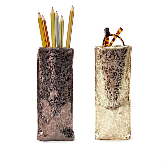"Looking Good" Metallic Tones Faux Snake Skin Standing Traingular Weighted Eyeglasses Holder (2 Colors)