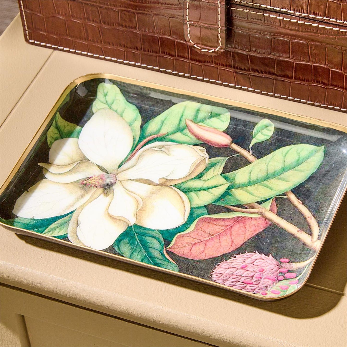 Vintage Floral Print Metal Trinket/Desk Trays (4 Styles & 3 Sizes)