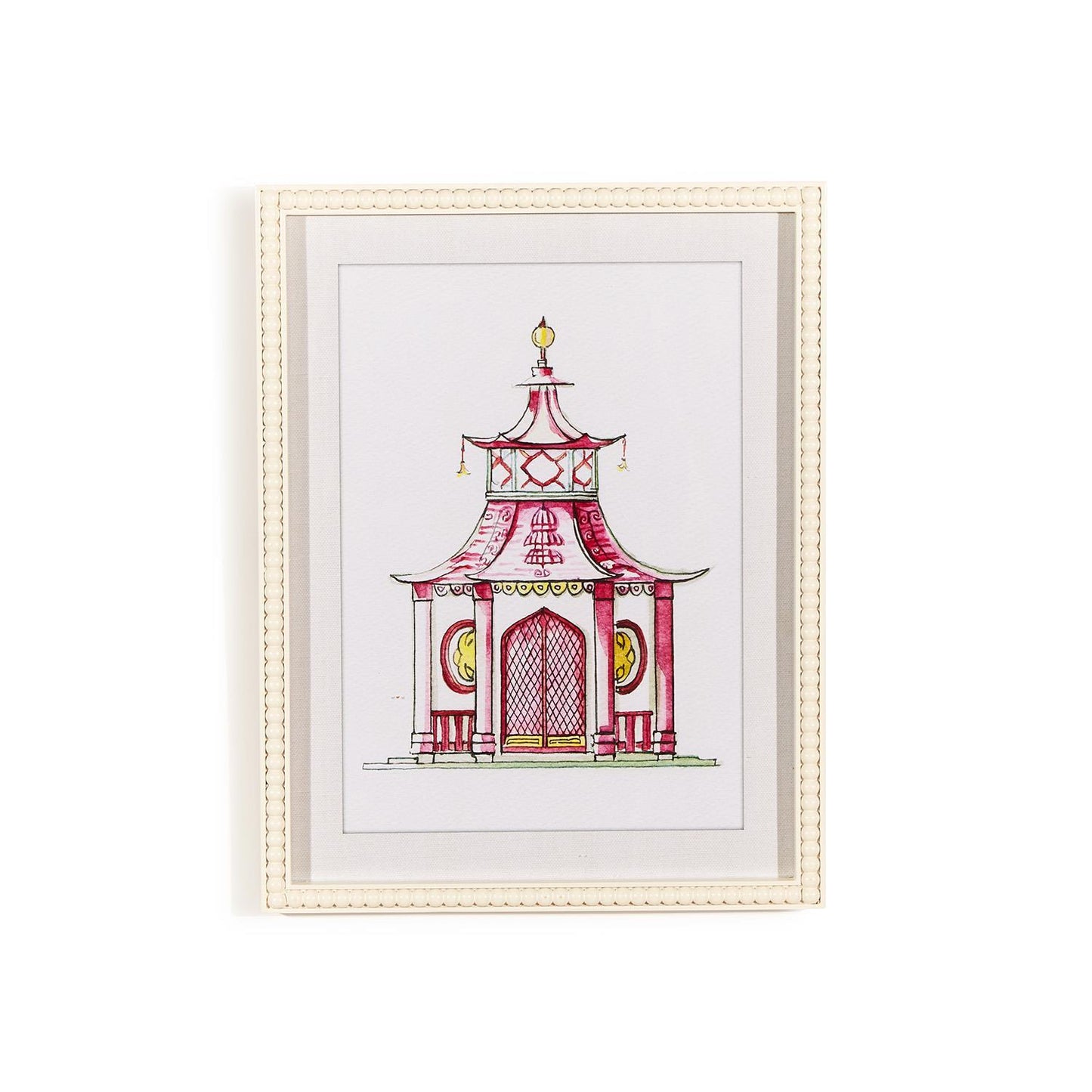 Pink Pagoda White Beaded Framed Wall Art (4 Styles)