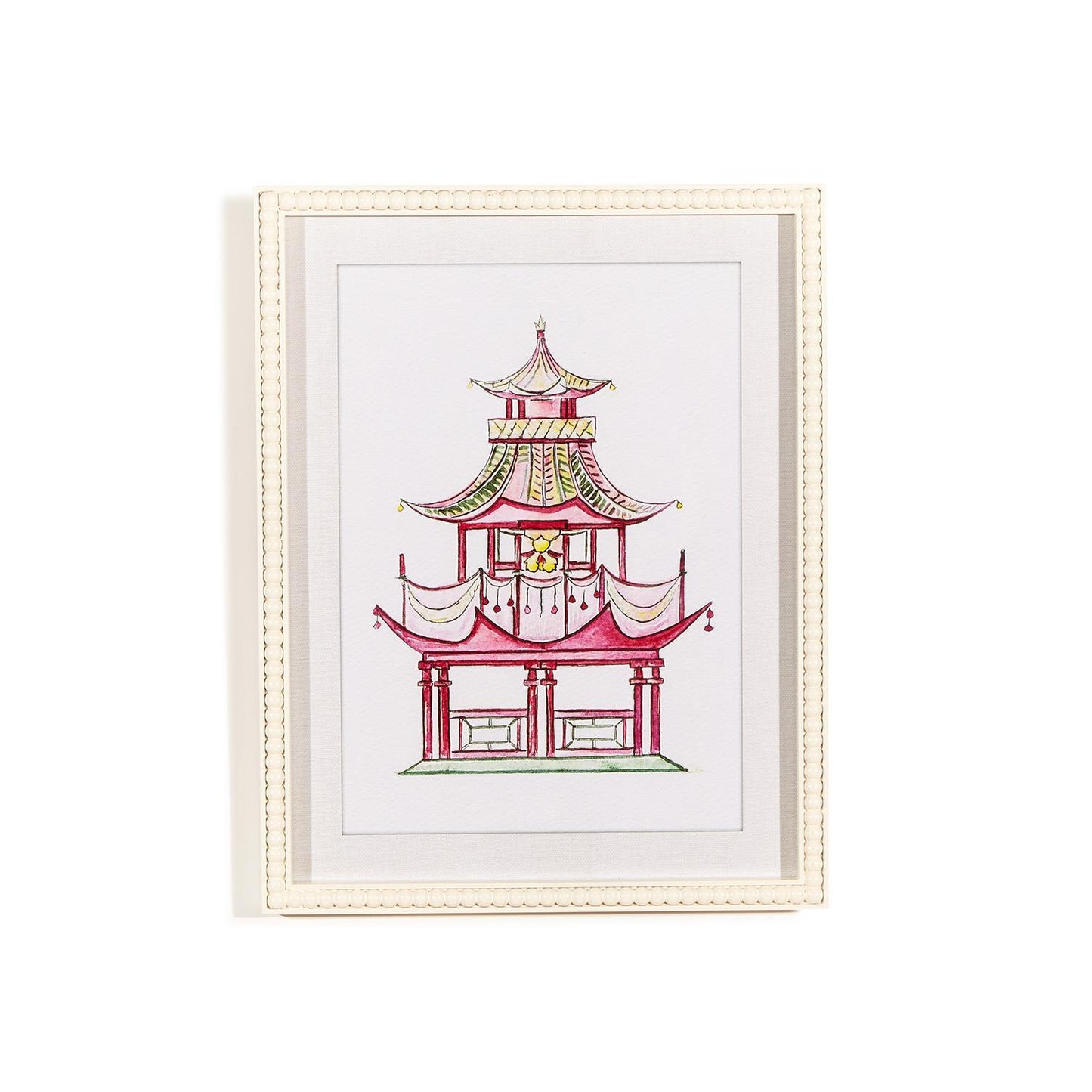 Pink Pagoda White Beaded Framed Wall Art (4 Styles)