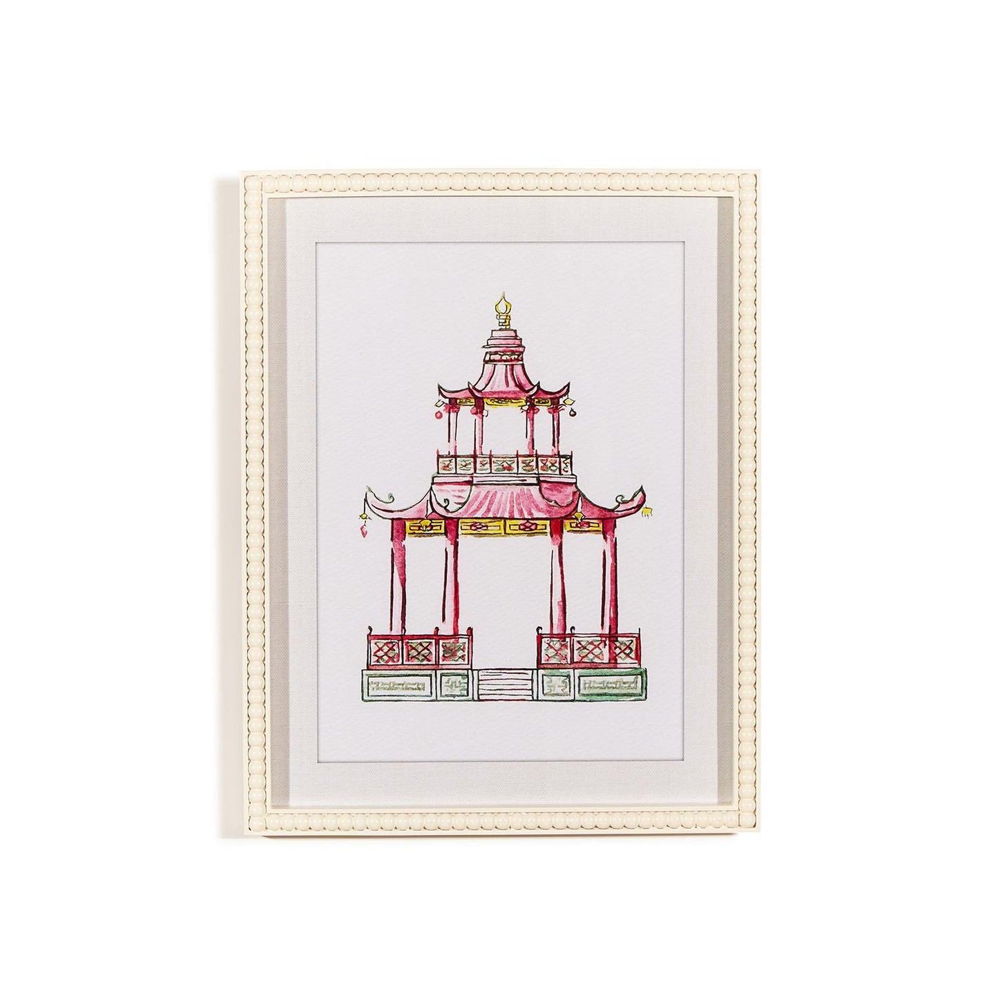 Pink Pagoda White Beaded Framed Wall Art (4 Styles)