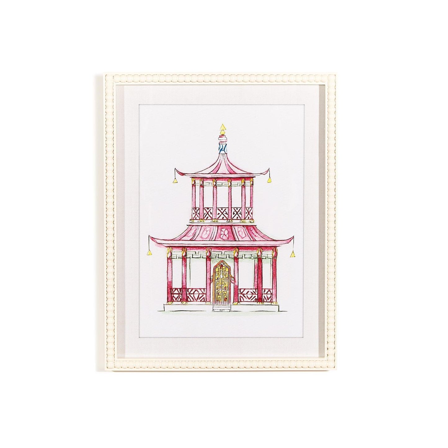 Pink Pagoda White Beaded Framed Wall Art (4 Styles)
