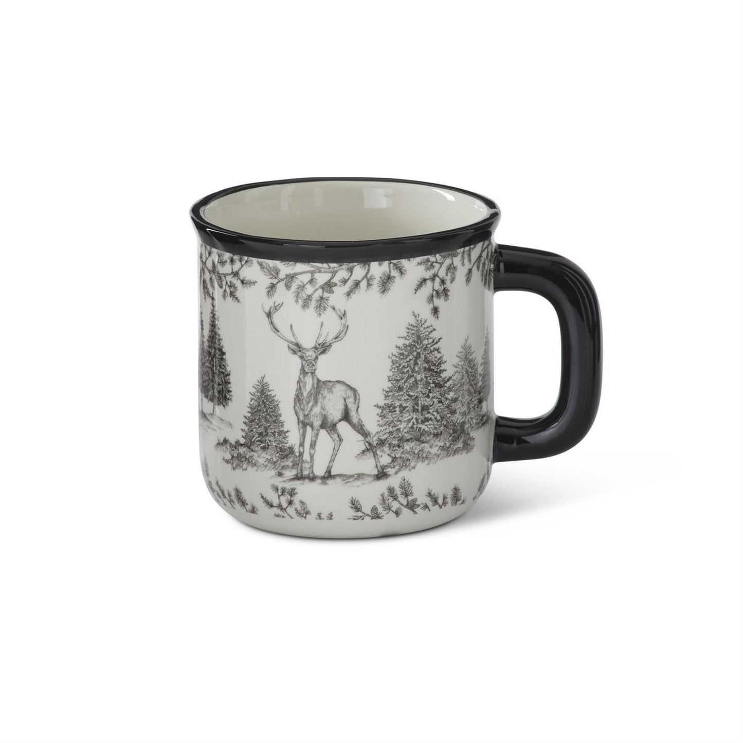 White & Black Toile w/Deer Ceramic 20 oz Mug