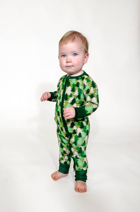 Evergreen Camo  - LS Convertible Zip PJs: 0-3 mo