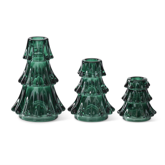 Dark Green Glass Christmas Tree Taper