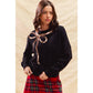 SEQUINS RIBBON CHRISTMAS HOLIDAY SWEATER TOP: BLACK/GOLD / S