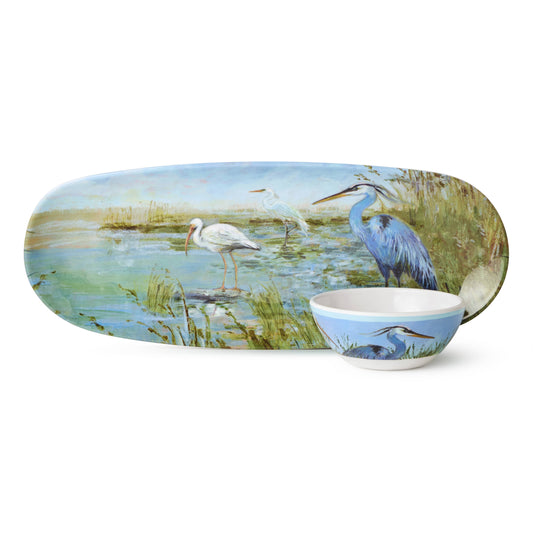 Coastal Birds Melm Oval Tray 15in x 6 w/ Bowl