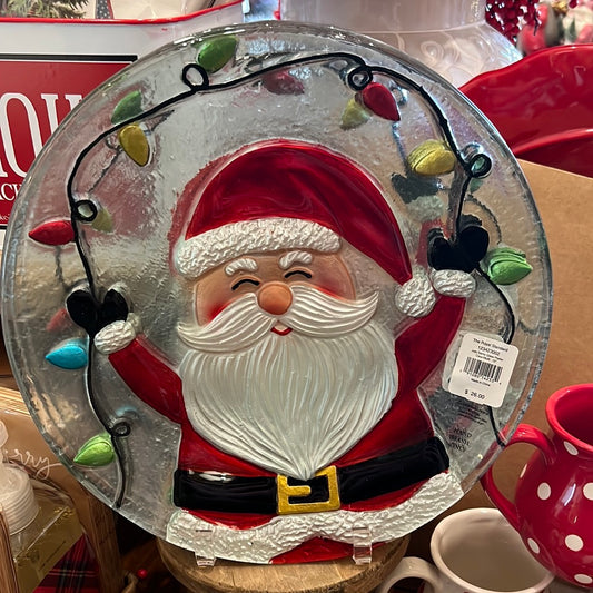 Jolly Santa Glass Platter