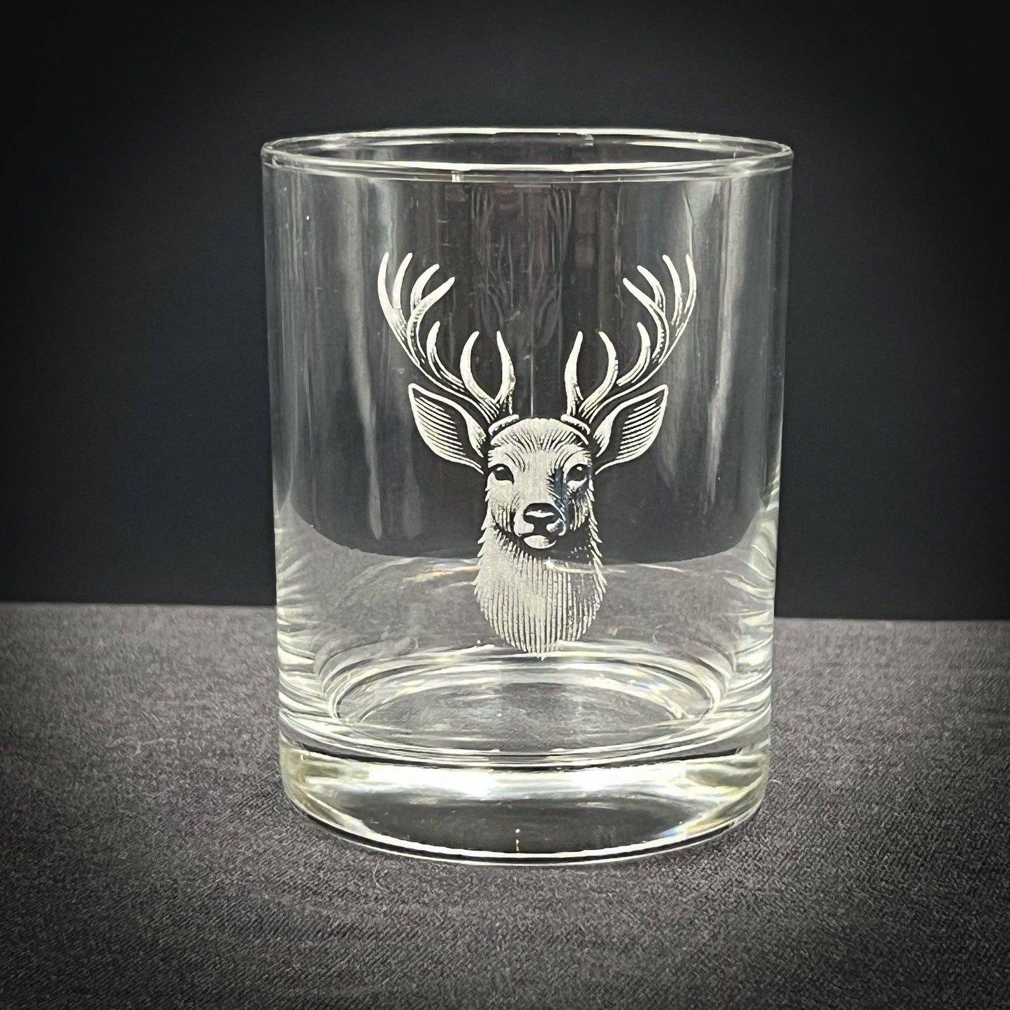 Stag Double Old Fashioned Glass - 14 oz Vintage Engraved Design