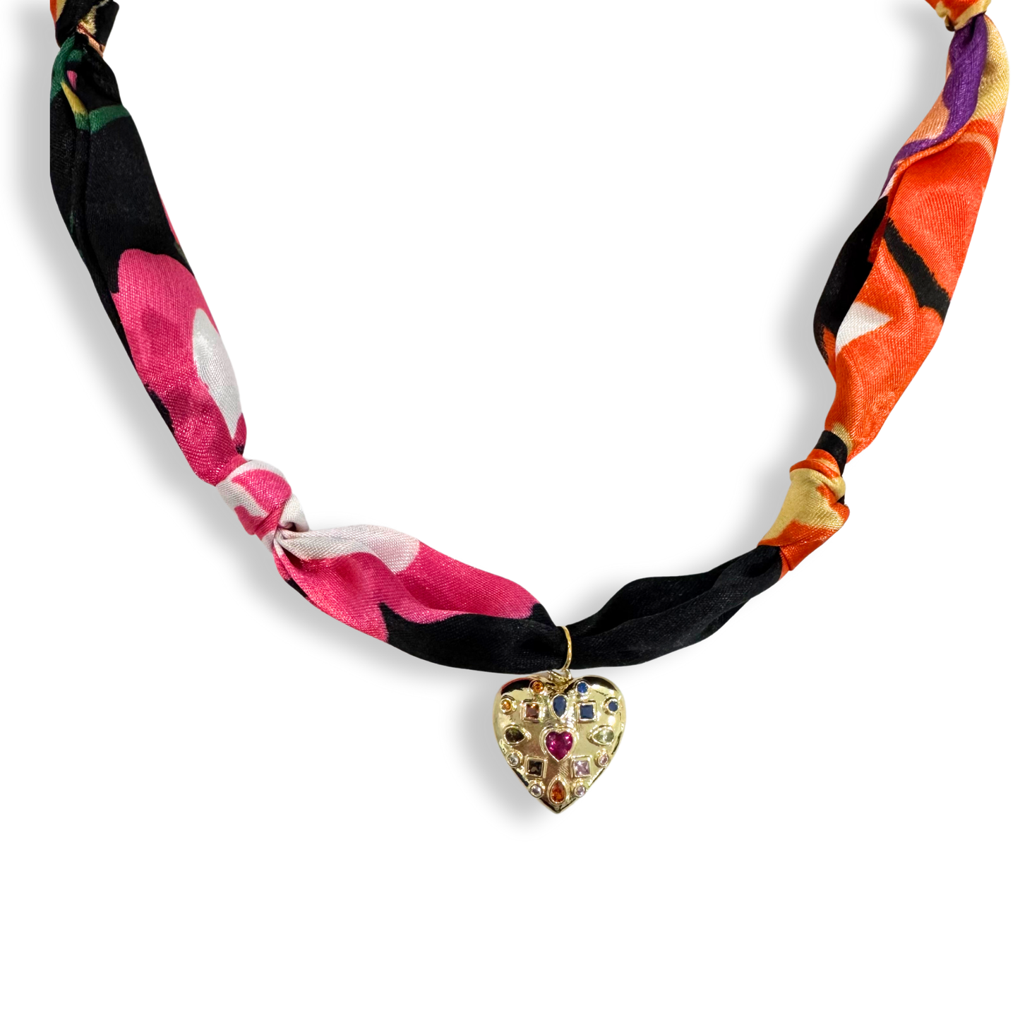 Scarf Bandana Charm Necklaces : Heart CZ - Purple Blue Abstract Scarf