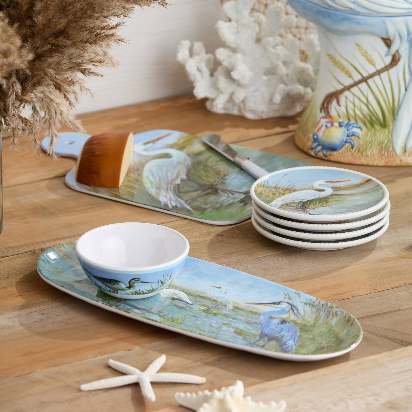 Coastal Birds Melm Oval Tray 15in x 6 w/ Bowl