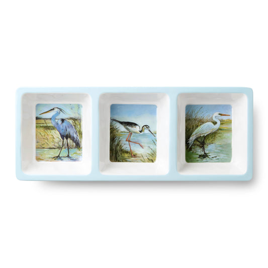 Coastal Birds Melm 3-Section Relish Tray 14.5" x 5.75"