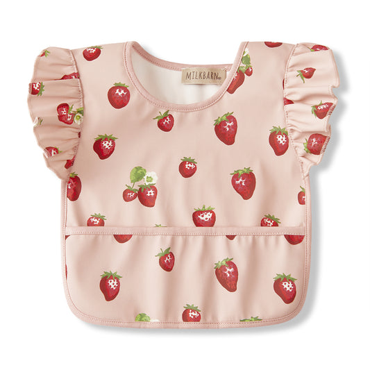 Ruffle Pocket Bib Strawberry