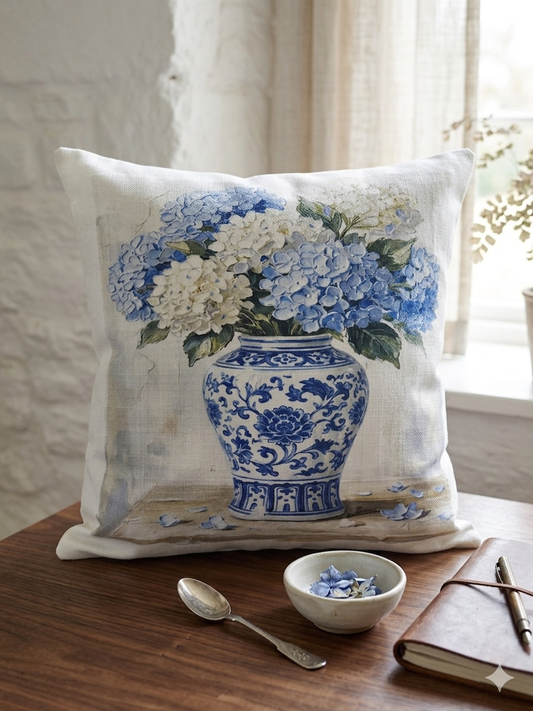 Ginger Jar Hydrangea Square Pillow