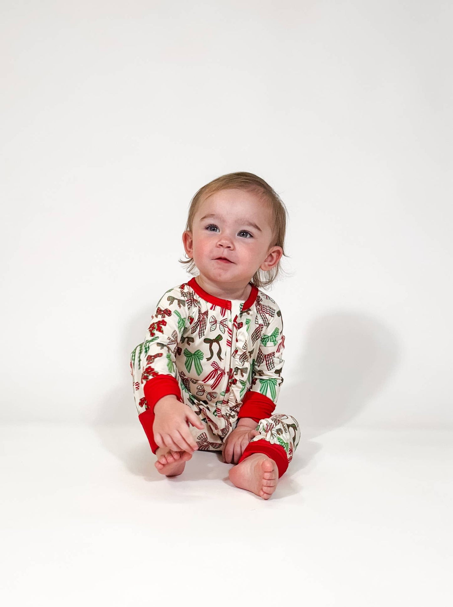 Holiday Bows  - LS Convertible Zip PJs: 0-3 mo
