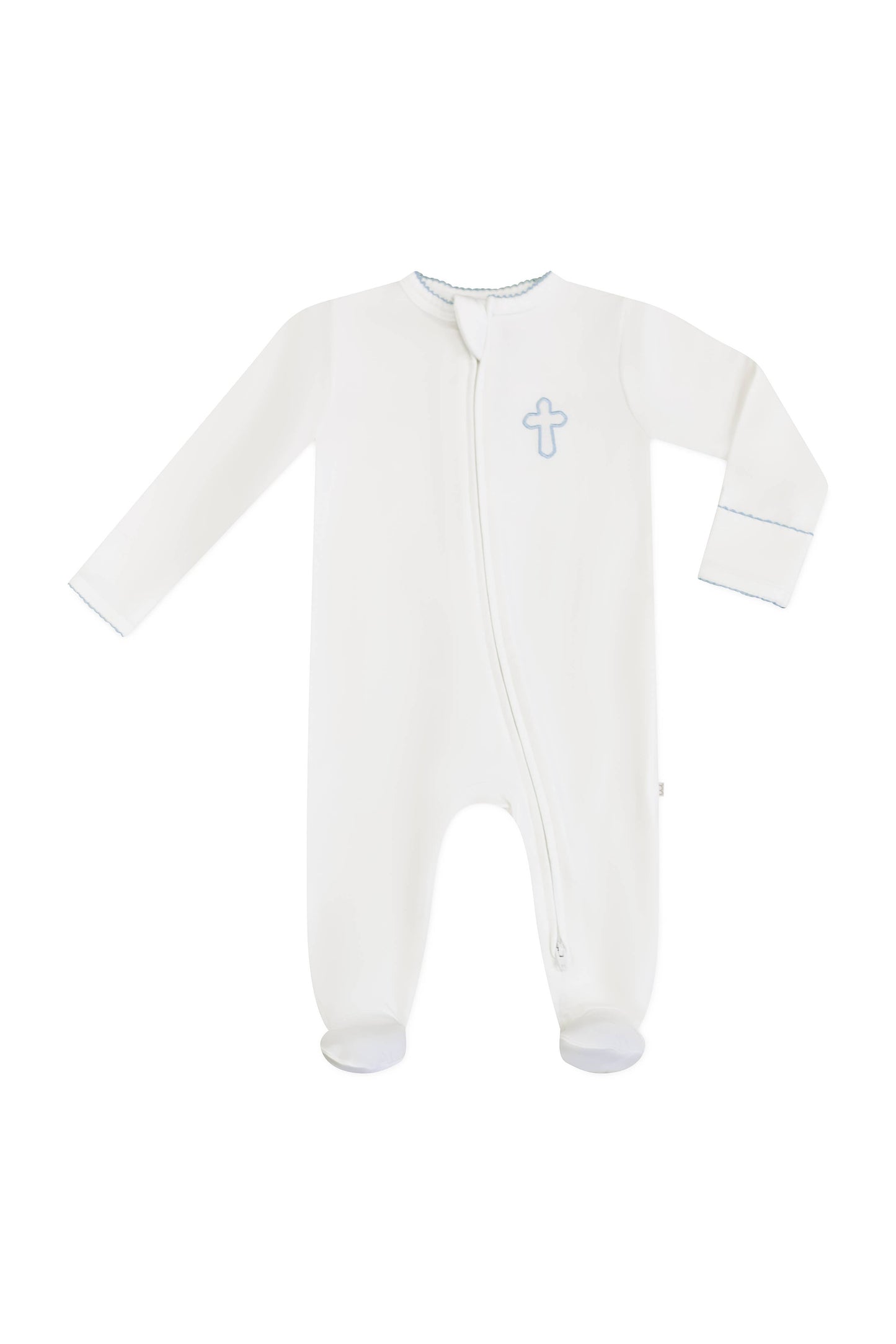 Pip Embroidered Zip Romper -Blue Cross: 0-3 mo