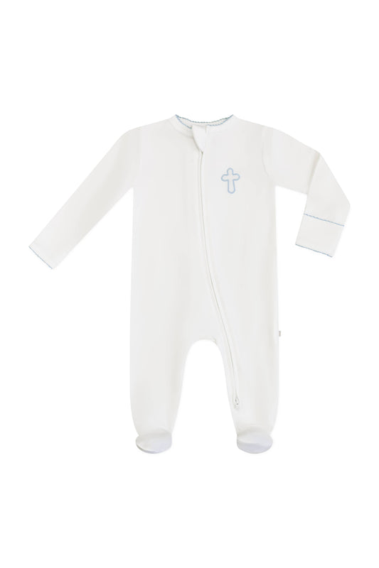 Pip Embroidered Zip Romper -Blue Cross: 3-6 mo
