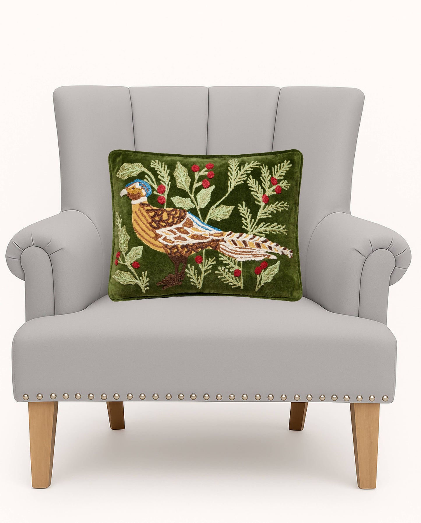 Pheasant Embroidered Pillow