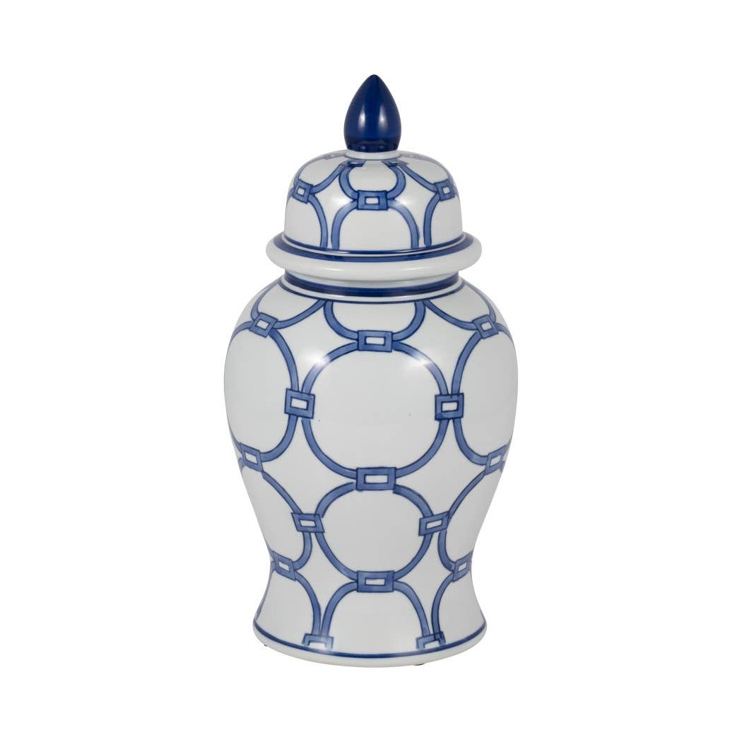 Ceramic Links Lidded Decorative Temple Jar - Blue, 14 in.