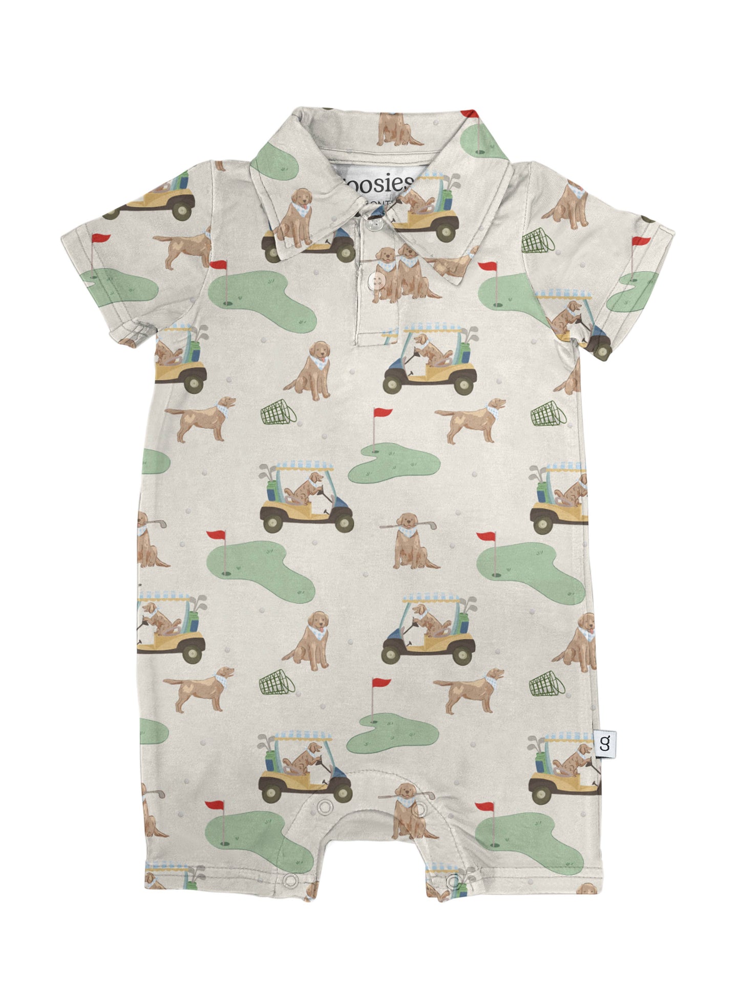 Short Sleeve Polo Romper -Barks & Birdies: 3-6 mo