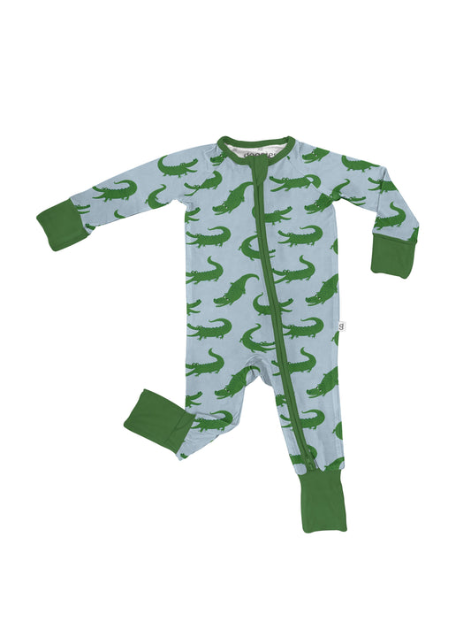 Blue Alligators - Zip Convertible Pajamas: 3-6 months