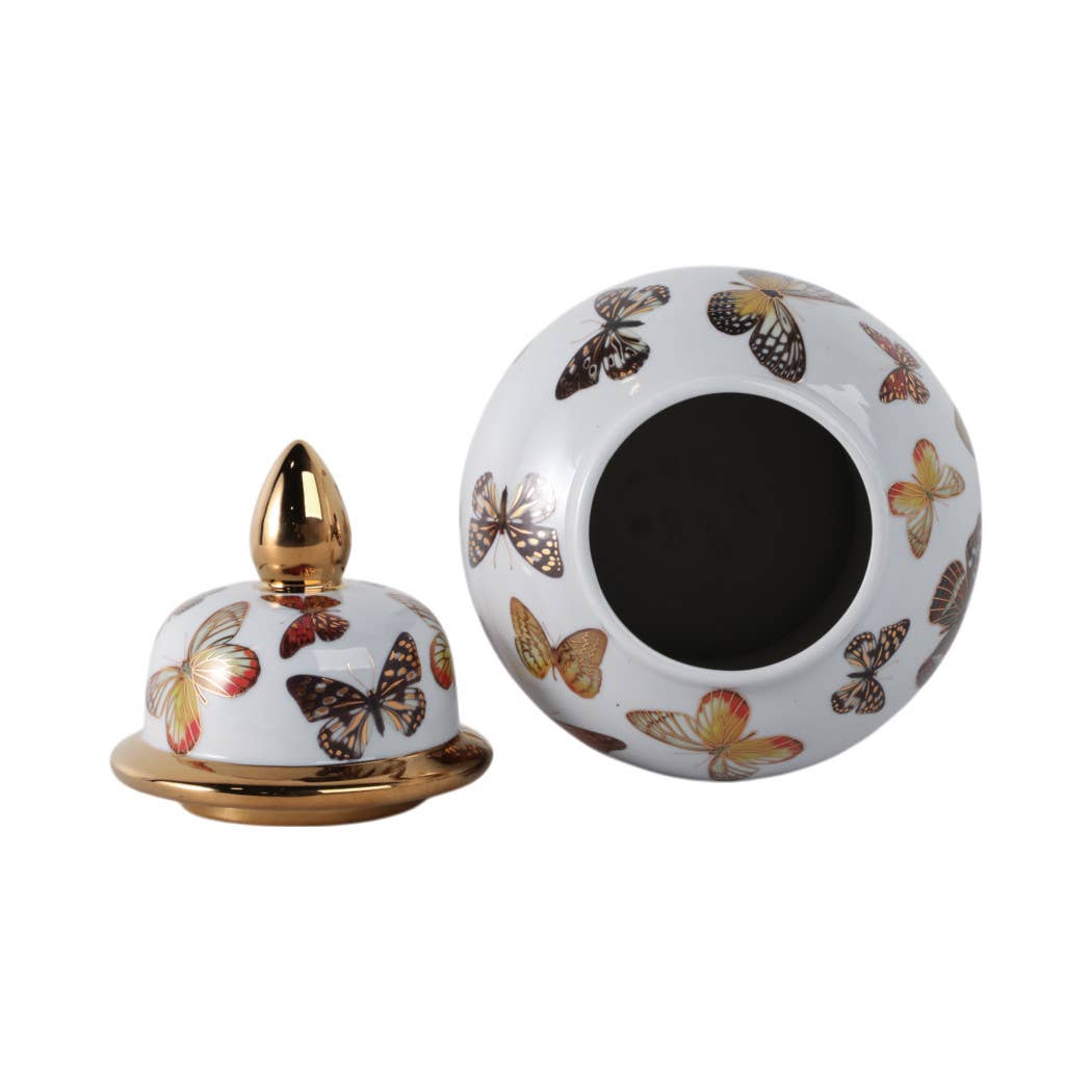 Multicolor 14x7 in. Ceramic Glam Temple Jar with Butterflies