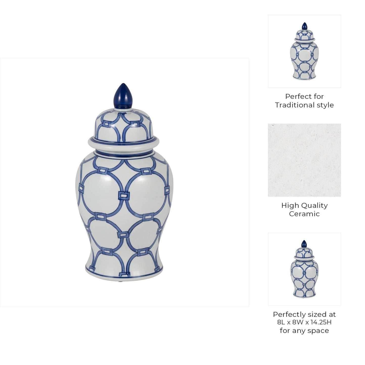 Ceramic Links Lidded Decorative Temple Jar - Blue, 14 in.