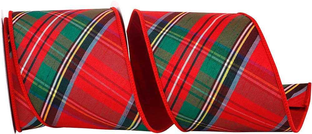 Plaid Dupioni Classic Diagonal Luxe, Red, 4 In, 5 Yards