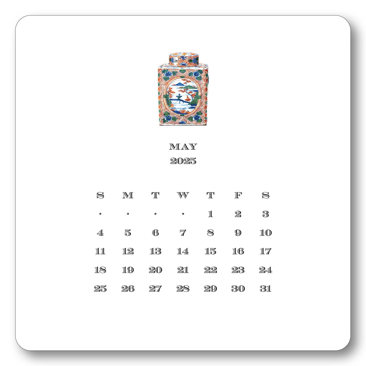 2025 Chinoiserie Calendar with Easel