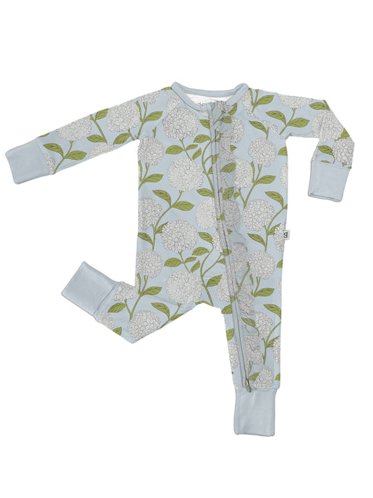 Hydrangeas - Zip Convertible Pajamas w/ Ruffles: 0-3 months