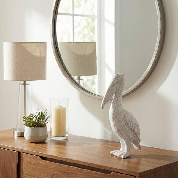 Decorative Figurine - White Ceramic Standing Pelican, 14 in.