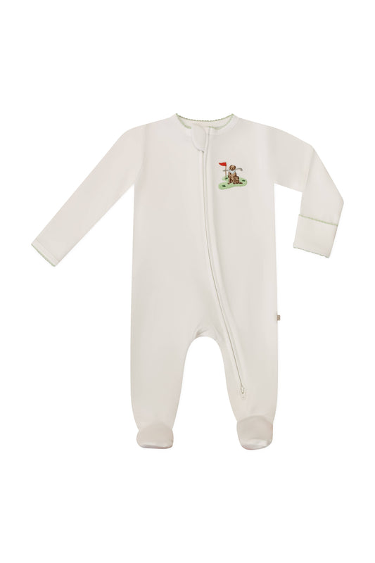 Pip Embroidered Zip Romper -Barks & Birdies: 0-3 mo
