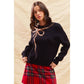 SEQUINS RIBBON CHRISTMAS HOLIDAY SWEATER TOP: BLACK/GOLD / L
