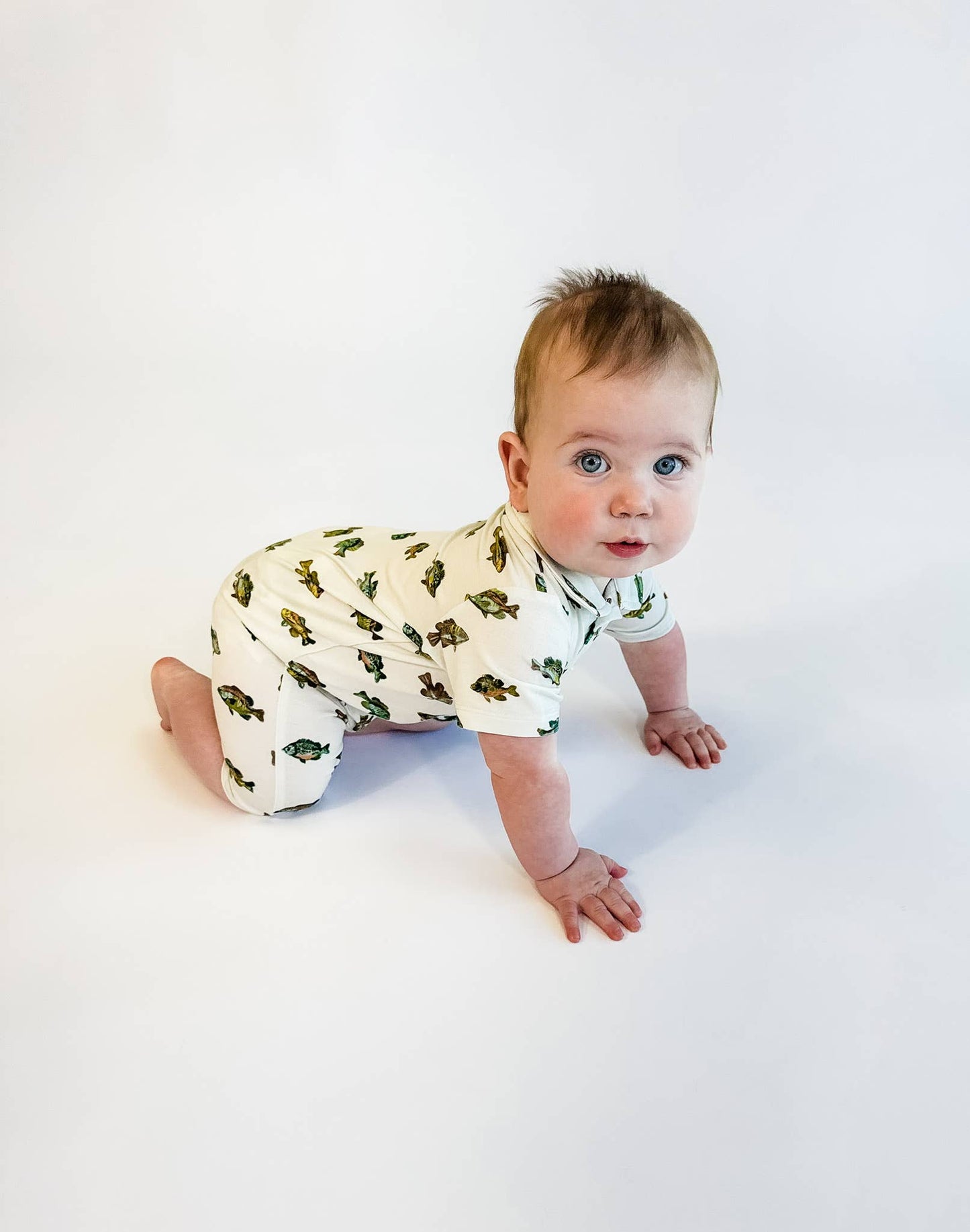 Lake Fish - SS Polo Romper: 6-12 months