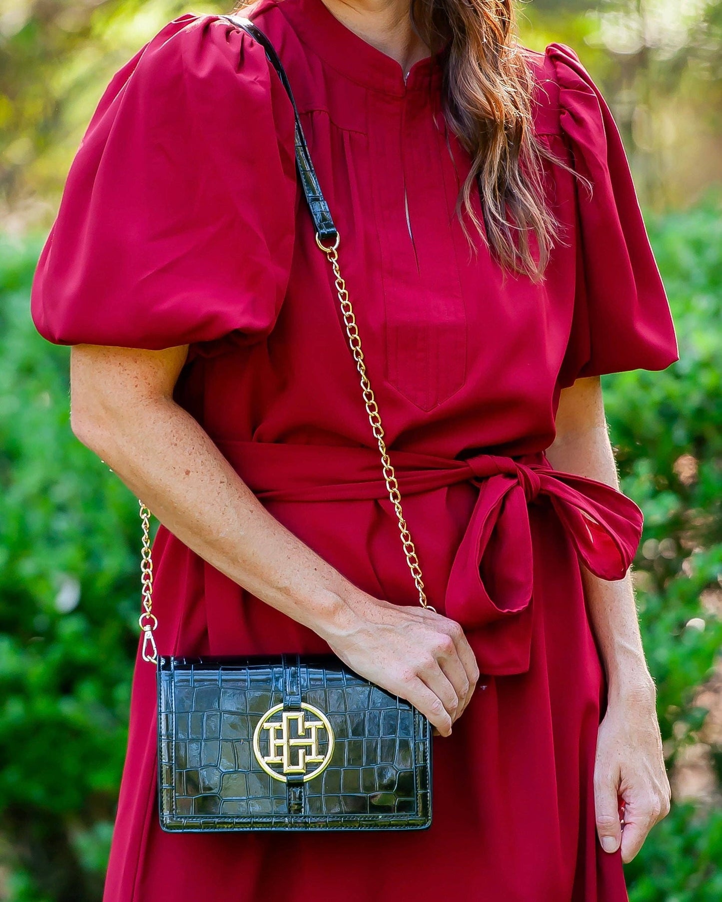 Cecilia Circle Logo Handbag Black Patent EC: