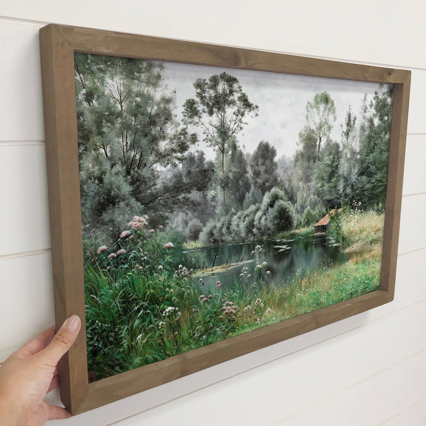 Pond in Spring - Spring Landscape Canvas Art - Wood Framed: 24x36" Extra Large Canvas Art with Thick Wood Frame