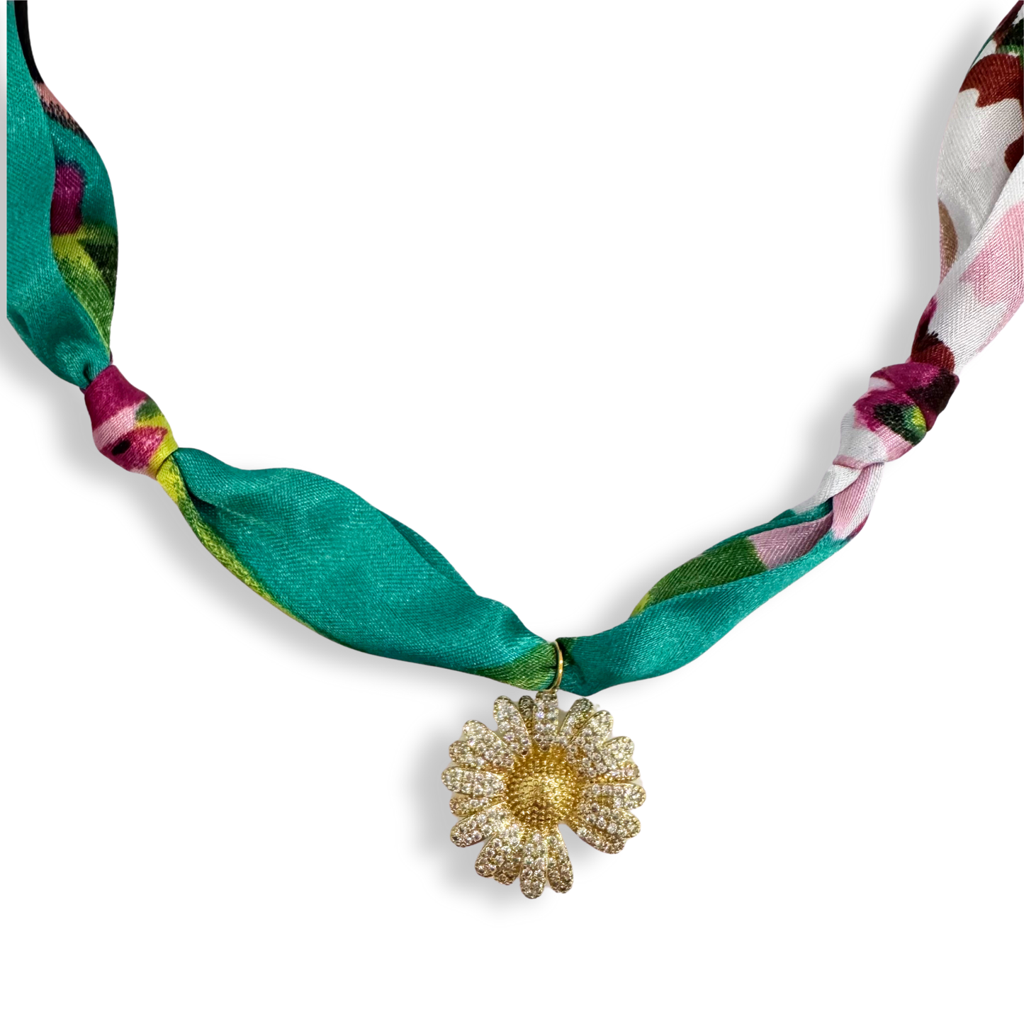 Scarf Bandana Charm Necklaces : Heart CZ - Purple Blue Abstract Scarf