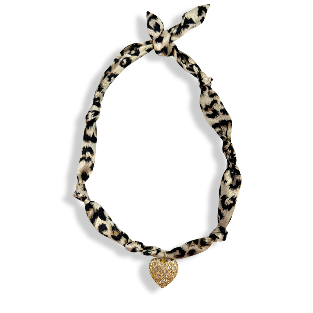 Scarf Bandana Charm Necklaces : Heart CZ - Purple Blue Abstract Scarf