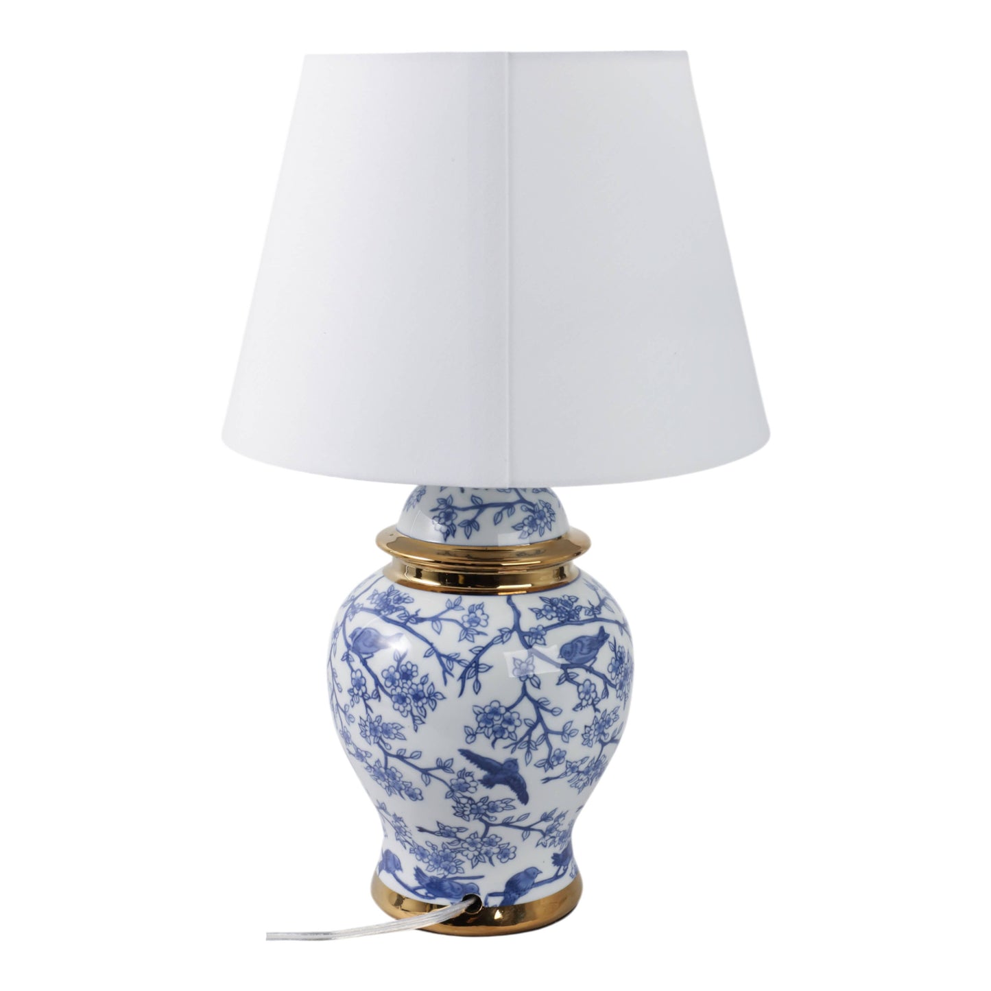 Table Lamp - Blue Ceramic Chinoiserie Floral Birds, 19 in.