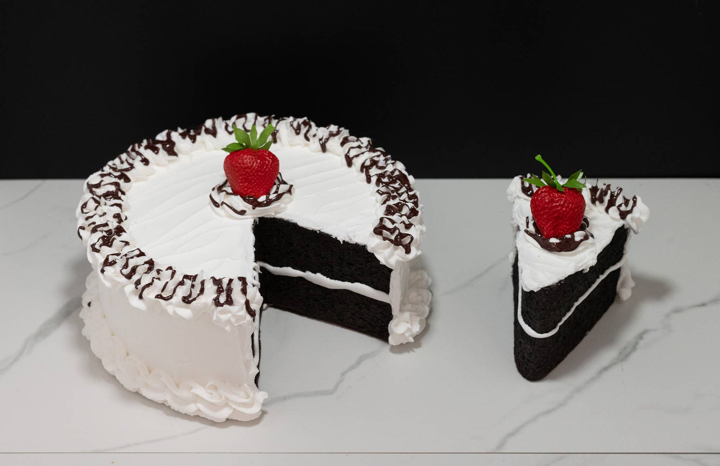 Large Fake Vanilla Cake with Slice Missing