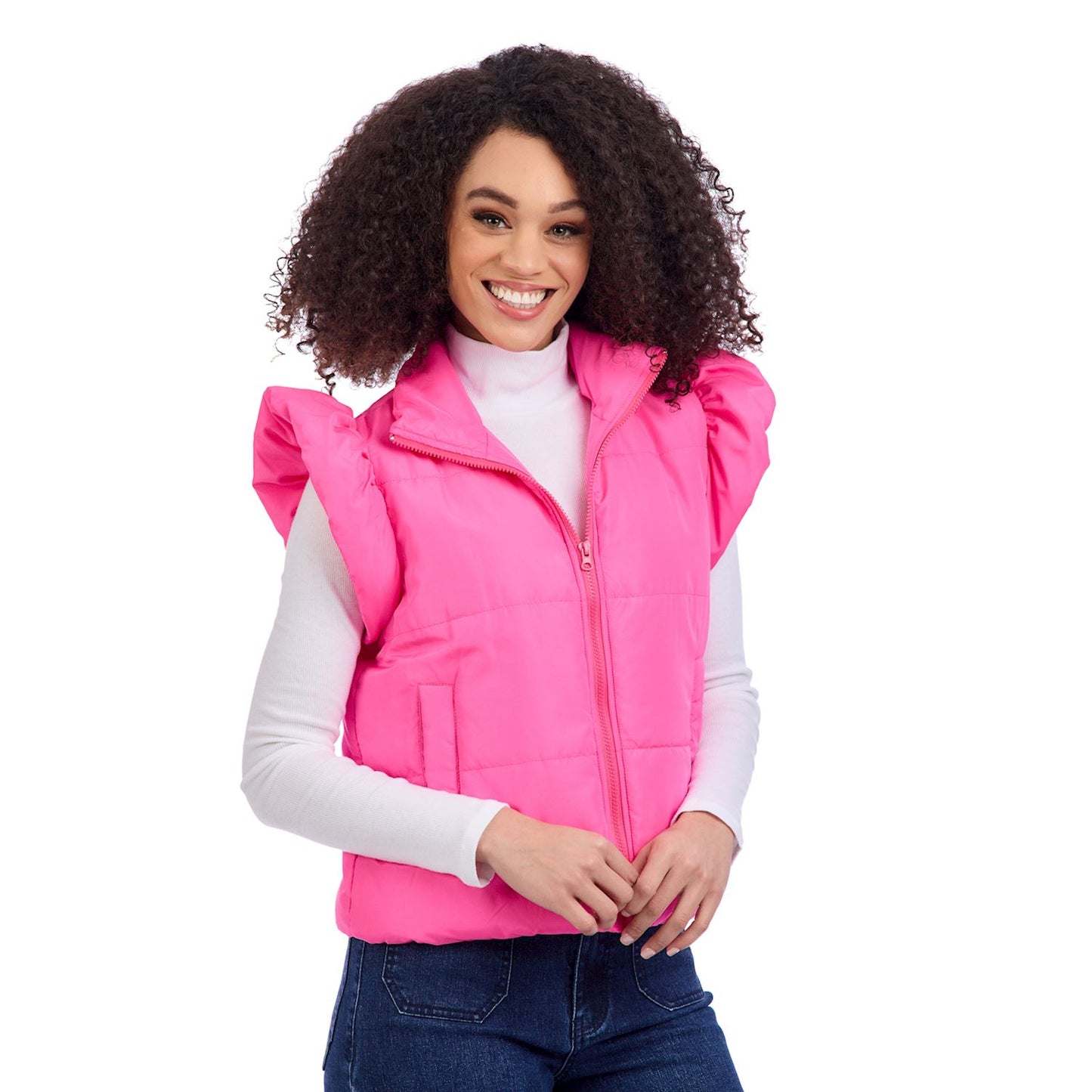 Pink Lile Ruffle Quilted Vest