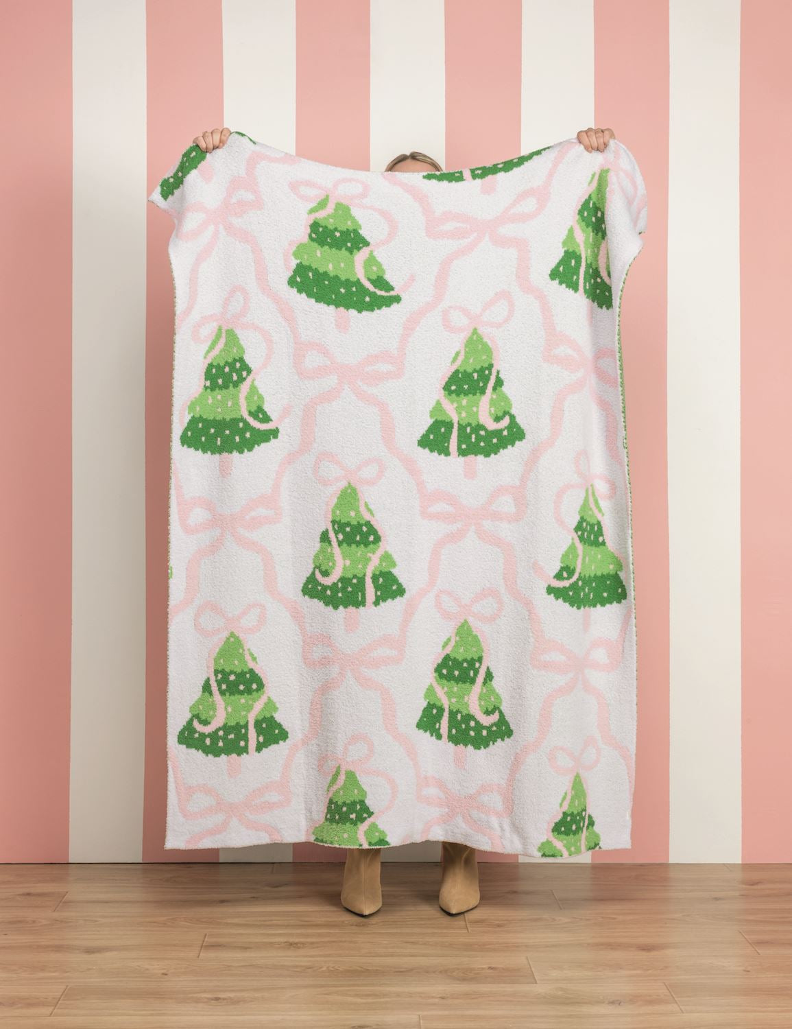 Pink Bow Tree Chenille Blanket