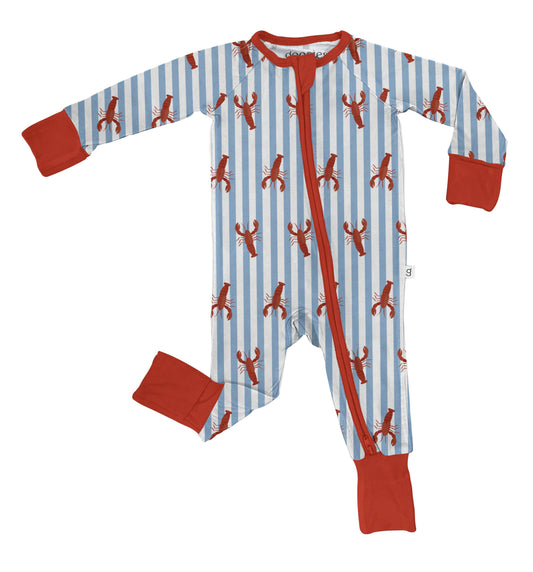 Little Pinchers Crawfish/Lobsters  - LS Convertible Zip PJs: 3-6 mo